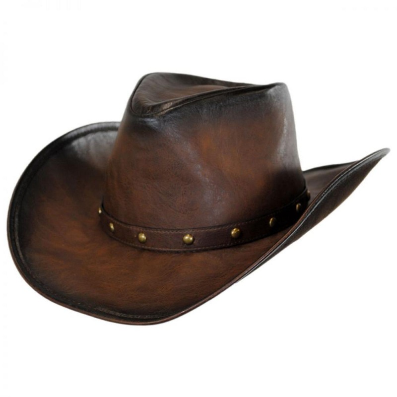 Faux Leather Western Hat BROWN M
