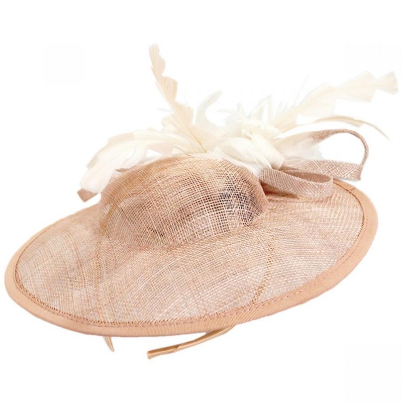 Feather Flower Dish Sinamay Straw Fascinator Hat PINK ONE SIZE FITS MOST
