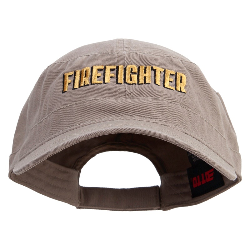 Firefighter Logo Embroidered Garment Washed Adjustable Army Cap Khaki One Size