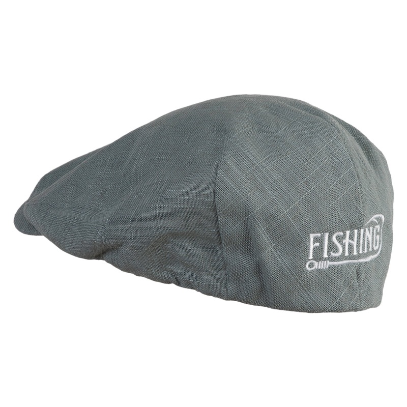 Fishing Hook Logo Embroidered Big Size Men’s Linen Ivy Cap Slate Grey XL-2XL