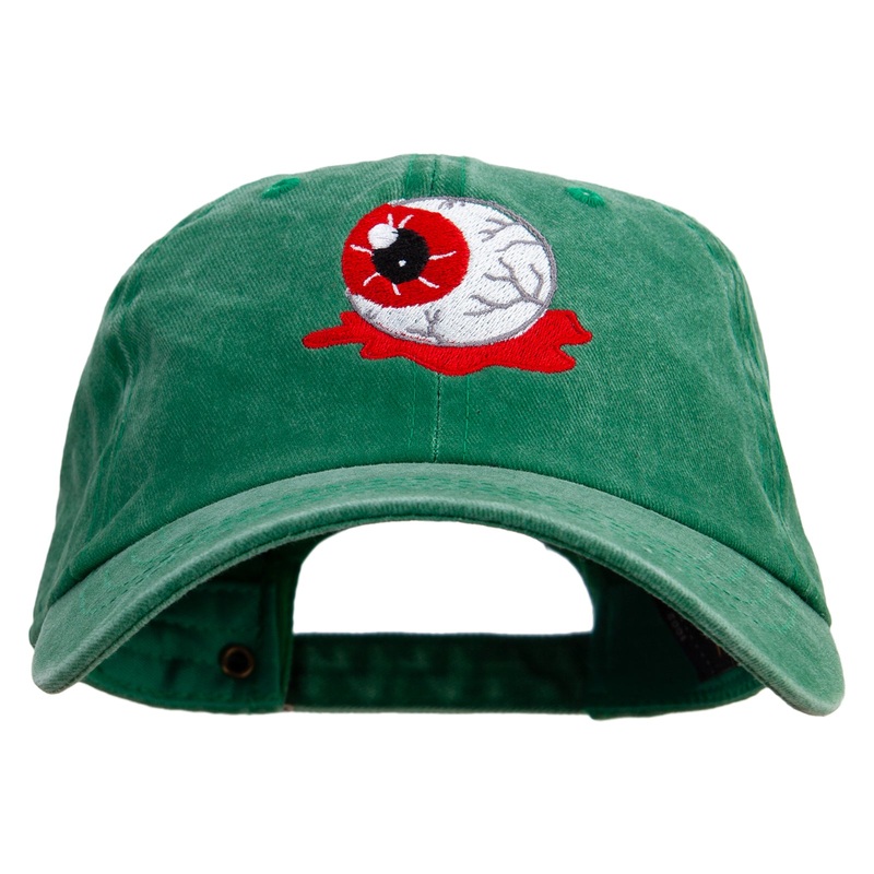 Halloween Eyeball Embroidered Unstructured Pigment Dyed Cotton Cap Kelly Green One Size