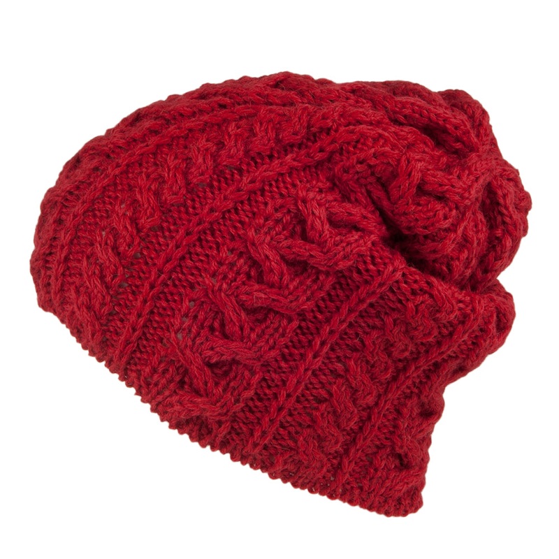 Highland 2000 English Wool Oversized Beanie Hat – Red 1-Size
