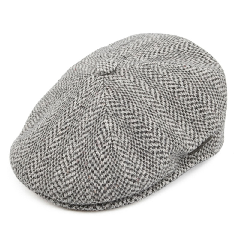 Kangol Herringbone Flat Cap – Grey S