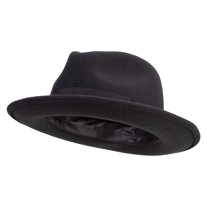 Men’s Wide Ribbon Band Fedora Hat Black L