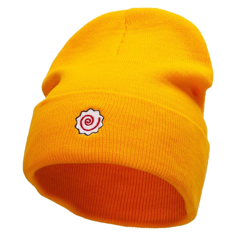 Naruto Fish Cake Embroidered 12 inch Acrylic Cuffed Long Beanie Gold One Size
