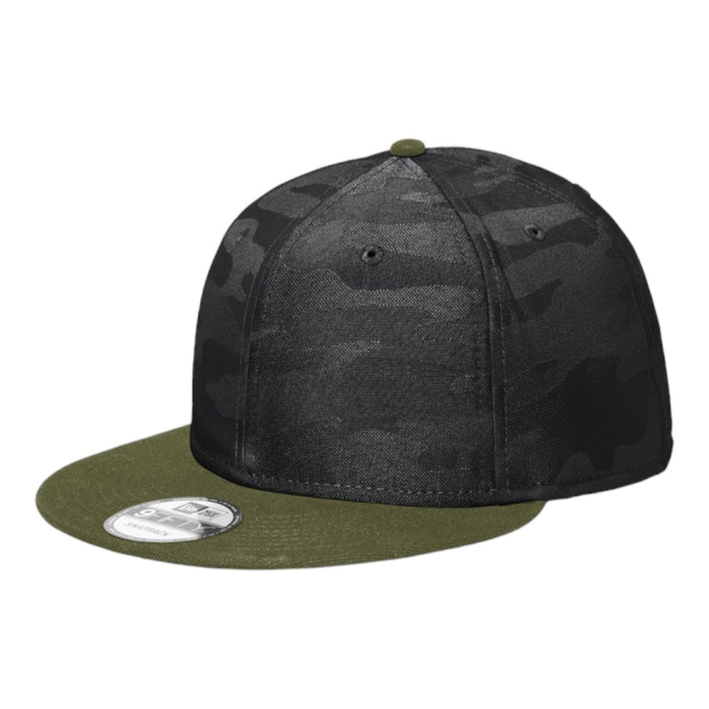 New Era NE407 Camo Flat Bill Snapback Cap Army/Black Camo