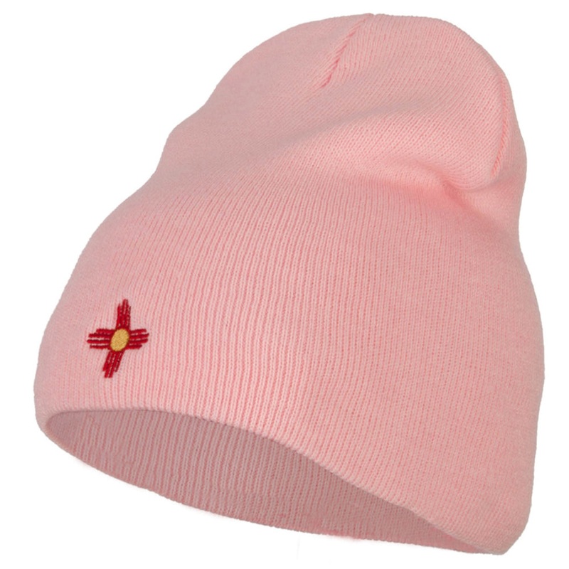 New Mexico Flag Logo Embroidered Knitted Short Beanie Pink One Size
