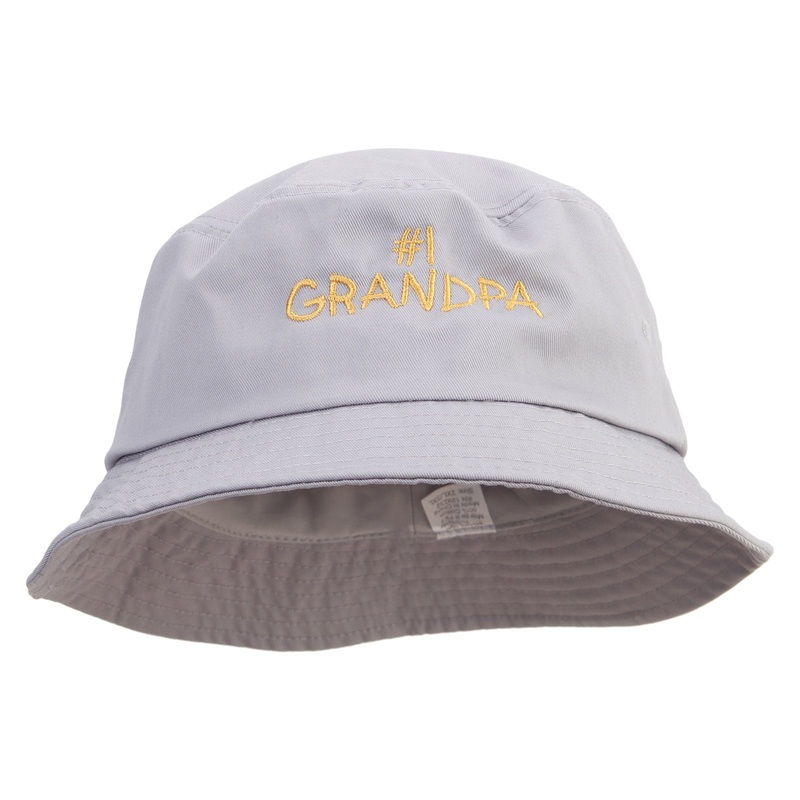 Number 1 Grandpa Design Embroidered Big Size Cotton Blend Twill Bucket Hat Grey XL-2XL
