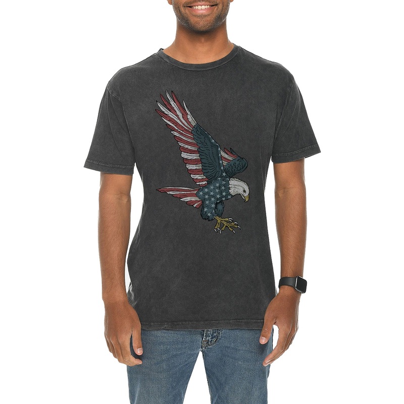 Stared and Stripped Eagle Graphic Design Vintage Crewneck Tee Vintage Black XS