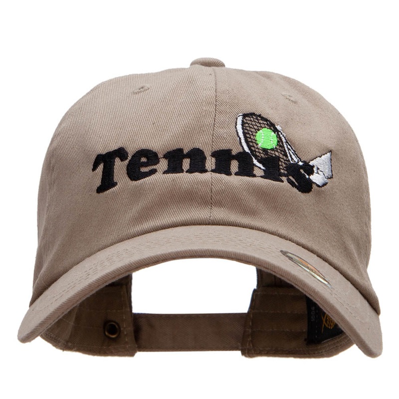 Tennis Rack and Ball Embroidered Unstructured Cotton Twill Washed Cap Khaki One Size
