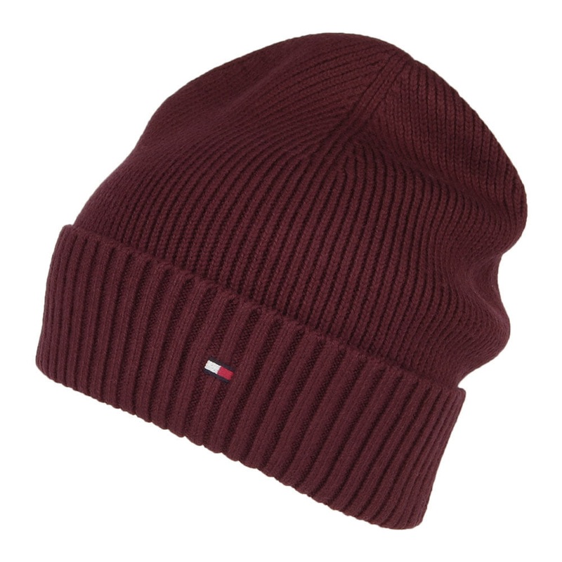 Tommy Hilfiger Hats Pima Essential Flag Cotton Cashmere Beanie Hat – Dark Wine 1-Size
