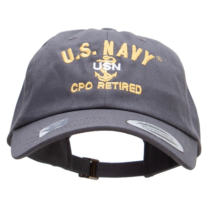 US Navy USN CPO Retired Unstructured Low Profile 6 panel Cotton Cap Dk Grey One Size