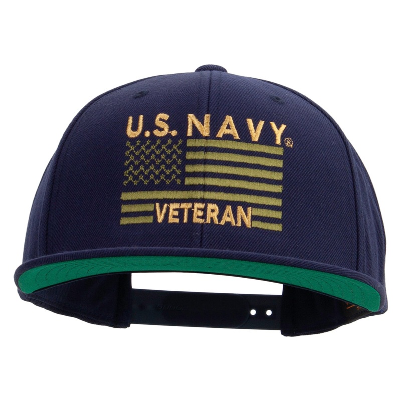 US Navy Veteran Flag Embroidered Wool Blend Prostyle Snapback Cap Navy One Size
