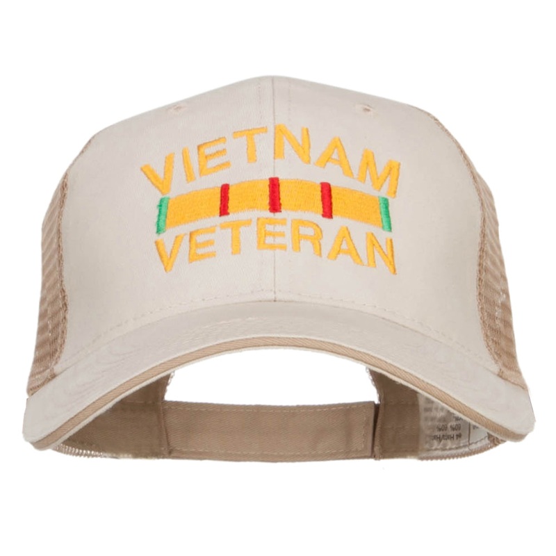 Vietnam Veteran Embroidered Big Size Mesh Cap Putty Beige XL-3XL