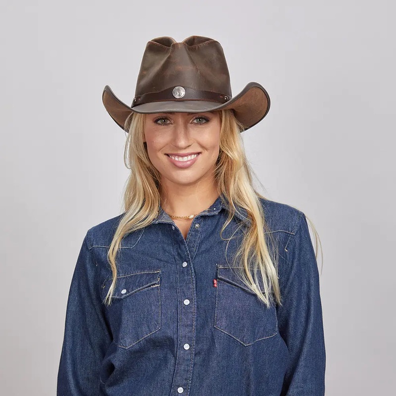 Western | Womens American Leather Cowgirl Hat Chocolate SM