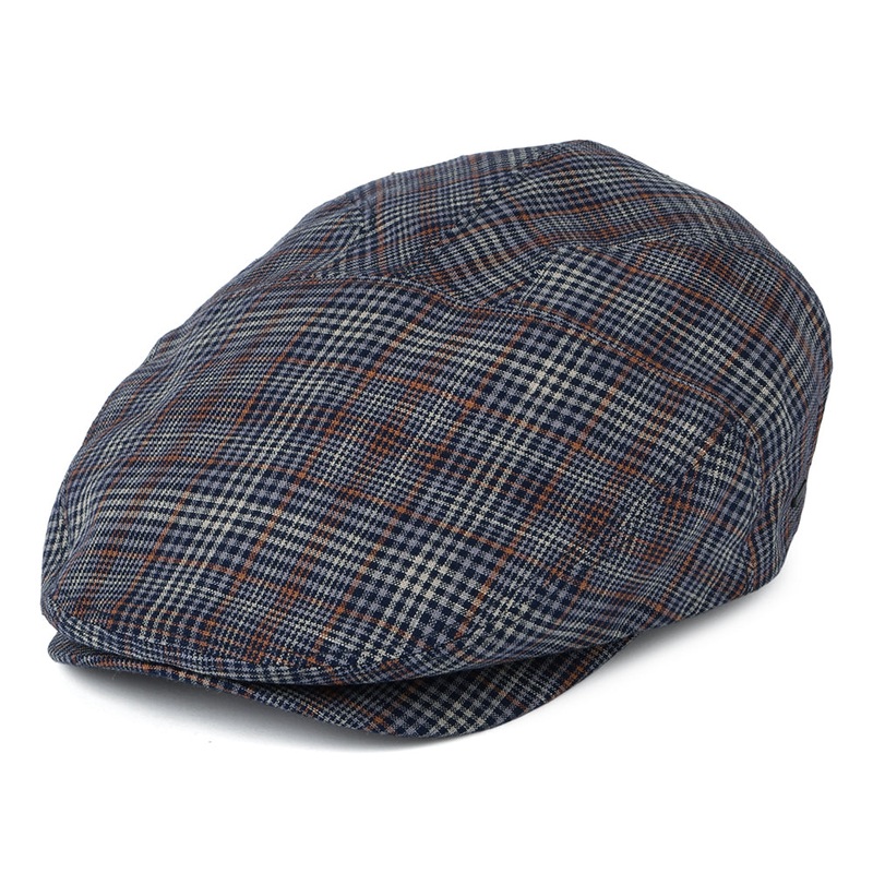 Bailey Hats Duch Plaid Linen Flat Cap – Blue-Rust S