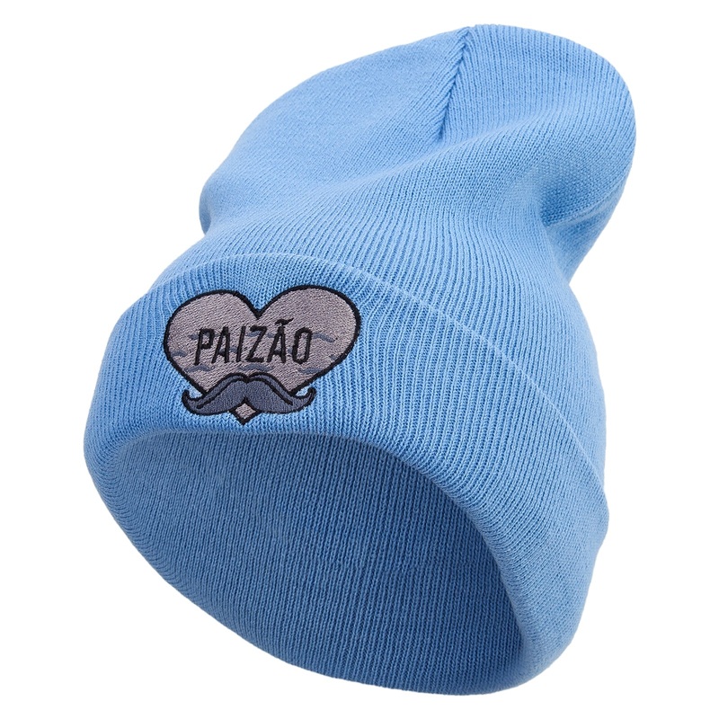 Beard Papi Embroidered 12 Inch Long Knitted Beanie Sky Blue One Size