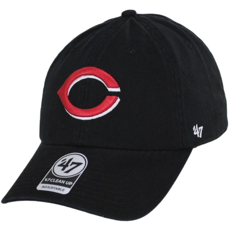 Cincinnati Reds MLB Clean Up Strapback Baseball Cap Dad Hat BLACK ADJUSTABLE