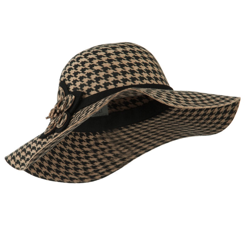 Houndstooth Wool Felt Hat Purple One Size