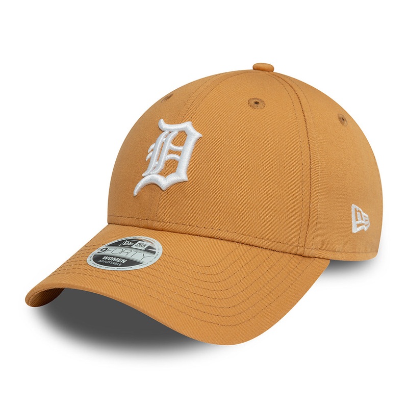 New Era Womens 9FORTY Detroit Tigers Baseball Cap – MLB League Essential – Dark Sand-White Adjustable