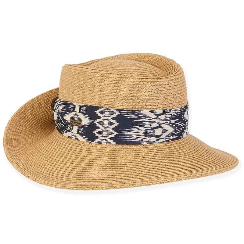 Pinned Up Back Gambler Style Sun Hat – Sun ‘N’ Sand Hats Tan Medium (57 cm)