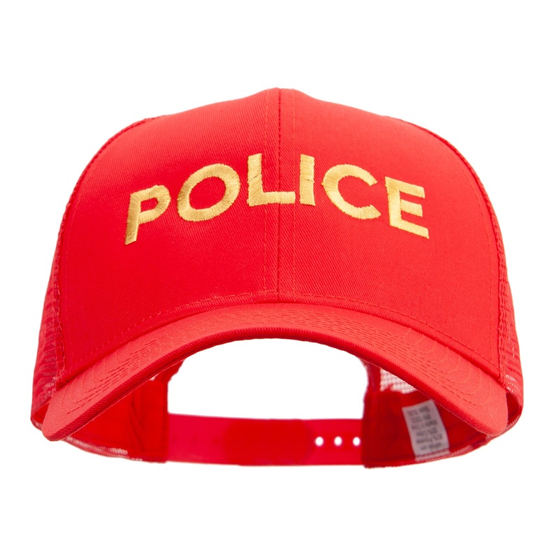 POLICE Letter Embroidered Big Size Solid Cotton Twill High Profile Mesh Pro Style Cap Red XL-3XL