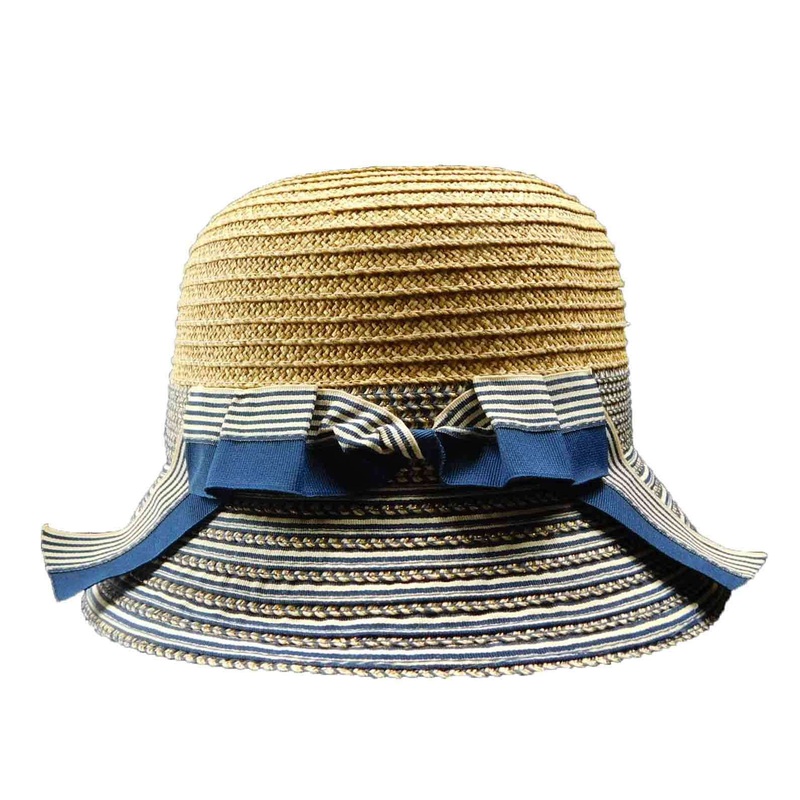 Straw Cloche with Metallic Ribbon Brim