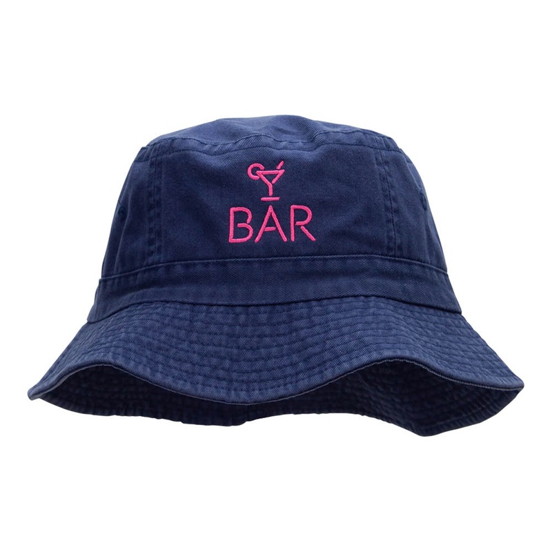 The Bar Embroidered Bucket Hat Navy One Size