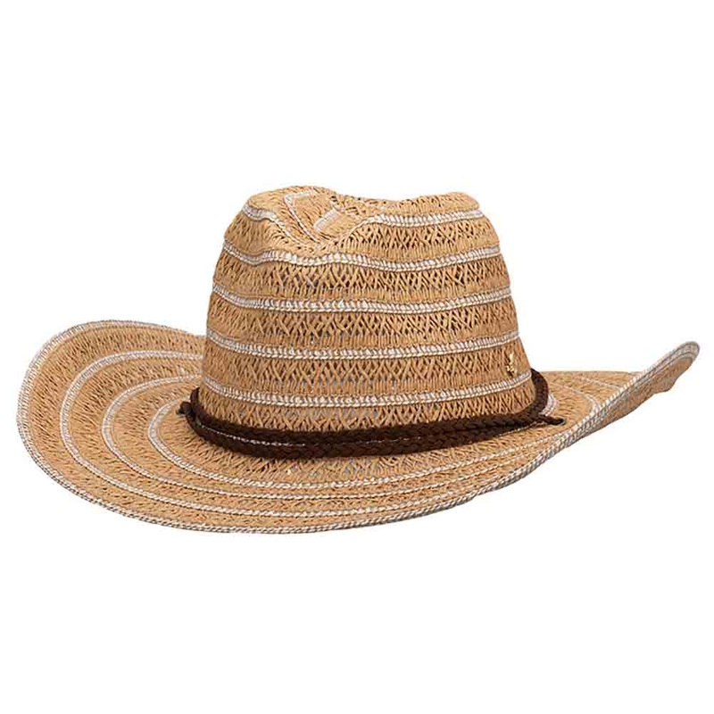 Breezy Braided Women’s Cowboy Hat with Chin Strap – Cappelli Straworld Tea OS (57 cm)