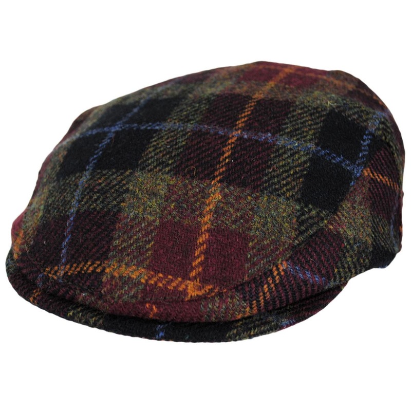 Callanish Harris Tweed Wool Ivy Cap GREEN/RED/BLACK S