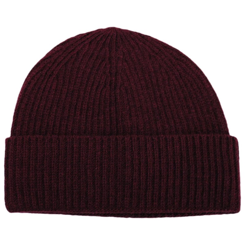 Cashmere Ribbed Knit Beanie with Cuff BORDEAUX ONE SIZE FITS MOST