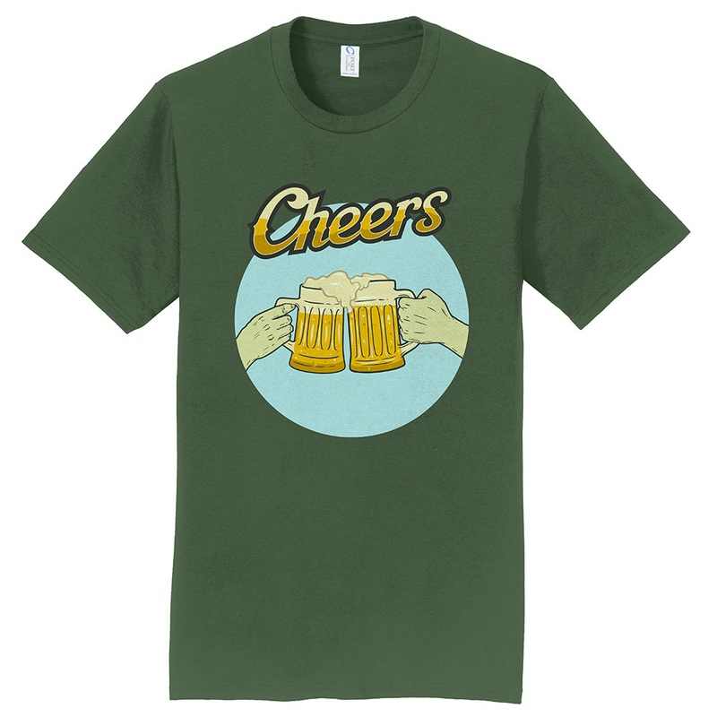 Cheers Beers Graphic Design Men’s Big Size Port & Company Fan Favorite Crew Neck Tee Shirt Olive XL