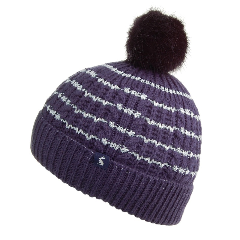 Joules Hats Kids Striped Bobble Hat – Navy Blue Age 4-7 Years