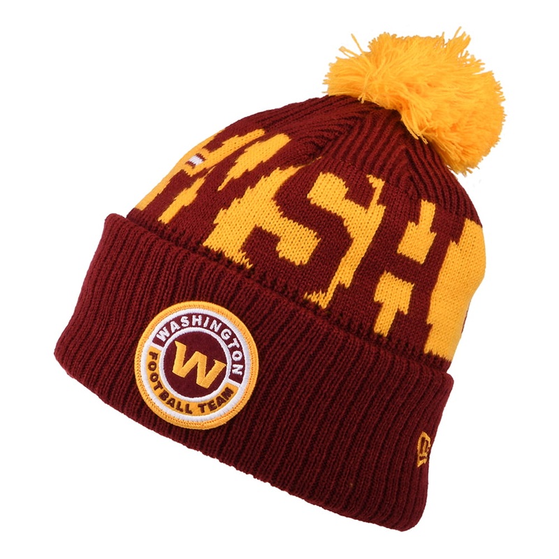 New Era Washington Football Team Bobble Hat – NFL On Field Sport Knit – Burgundy-Yellow 1-Size