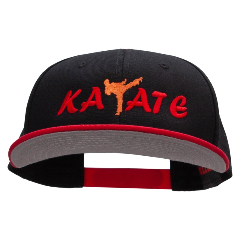 Orange Karate Kick Embroidered Two Tone Flat Bill Snapback Red Black One Size