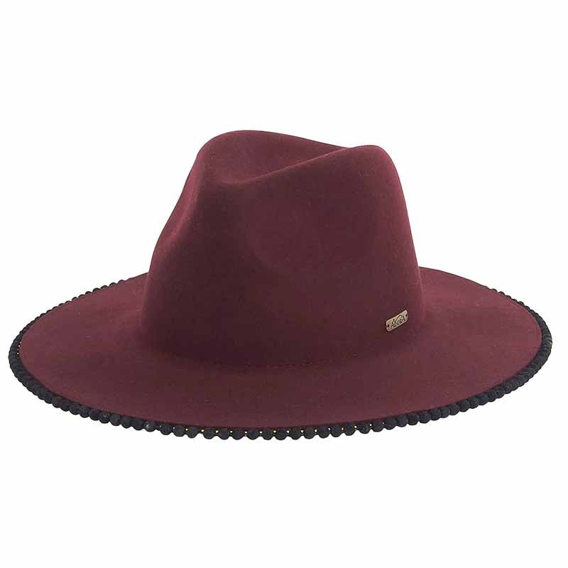 Poms and Beads Trimmed Floppy Safari Hat by Adora Burgundy Medium (57 cm)