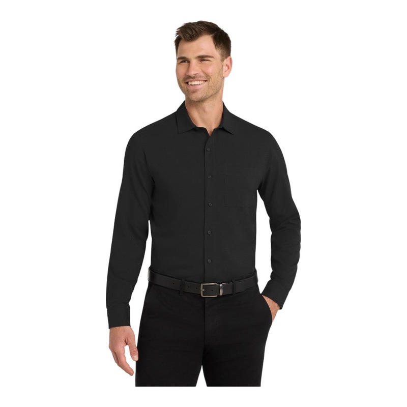 Port Authority W401 Long Sleeve Performance Staff Shirt Black XS