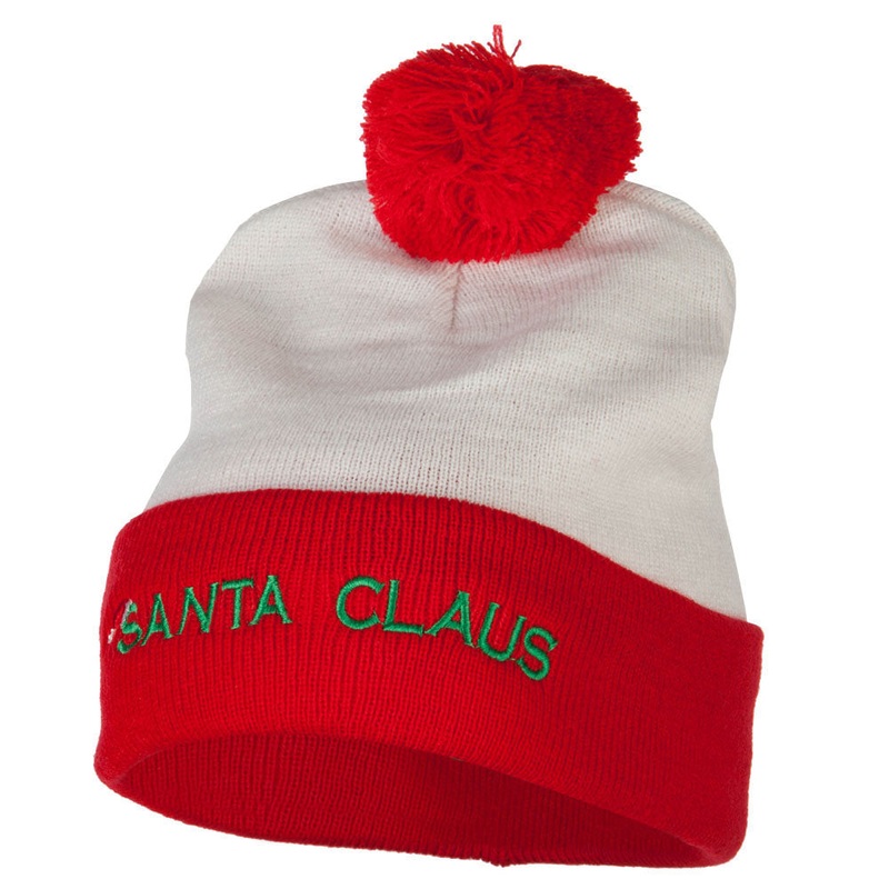 Santa Claus with Hat Embroidered Cuff Long Beanie Red White One Size