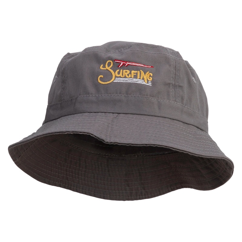 Surf Badge Embroidered Pigment Dyed Bucket Hat Charcoal One Size