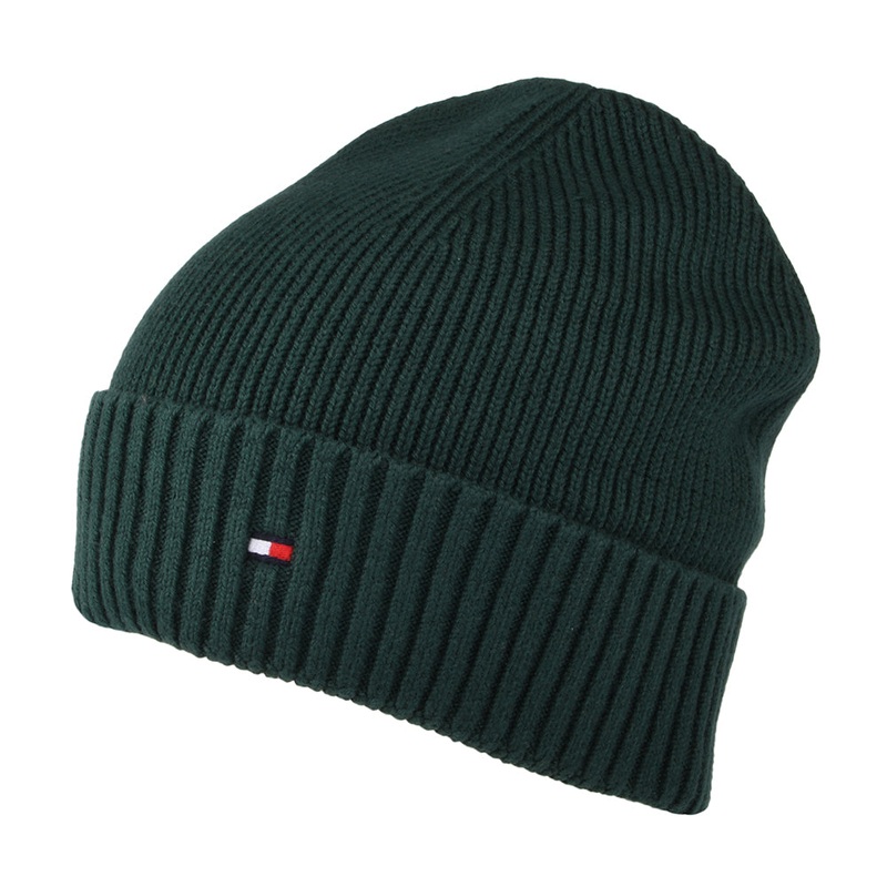 Tommy Hilfiger Hats Pima Essential Flag Cotton Cashmere Beanie Hat – Forest 1-Size