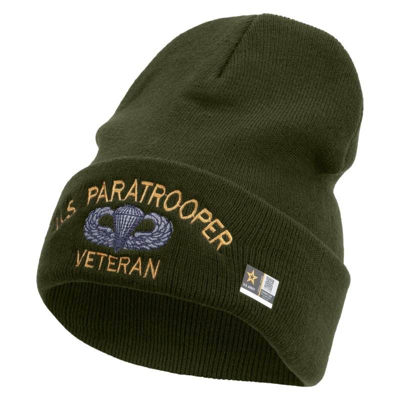 US Paratrooper Veteran Embroidered 12 Inch Long Knitted Beanie Black One Size
