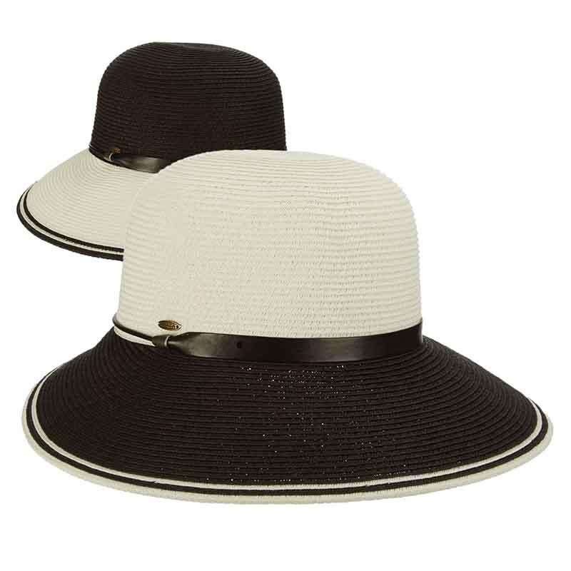 Black and White Dimensional Brim Sun Hat – Scala Hats Black crown M/L (58 cm)