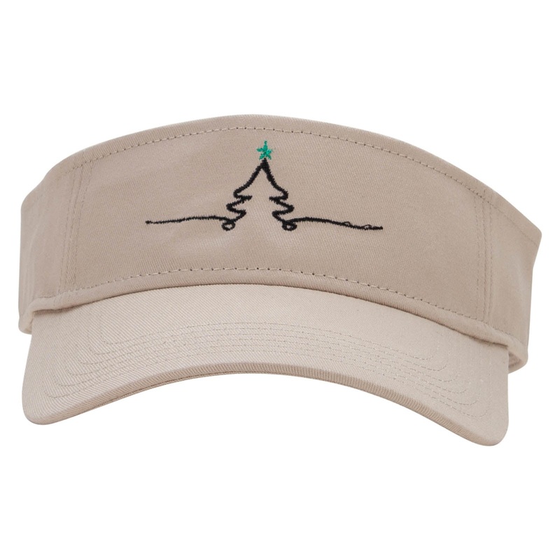 Christmas Tree Star Embroidered Cotton Twill Sun Visor Khaki One Size