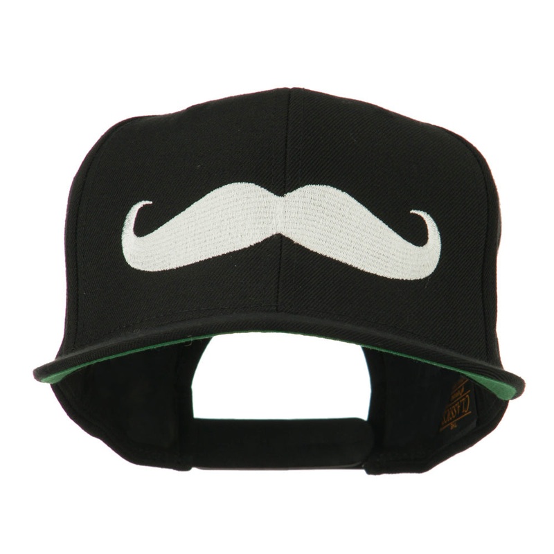 Flat Bill Mustache Embroidered Cap Black One Size