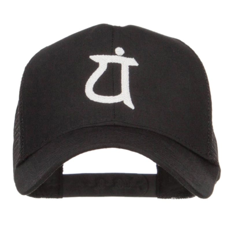 Japanese Symbol Embroidered Mesh Cap Black One Size