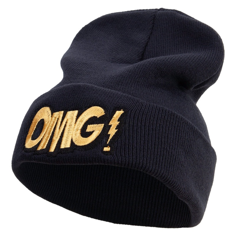 Omg Cartoon Embroidered 12 Inch Long Knitted Beanie Black One Size
