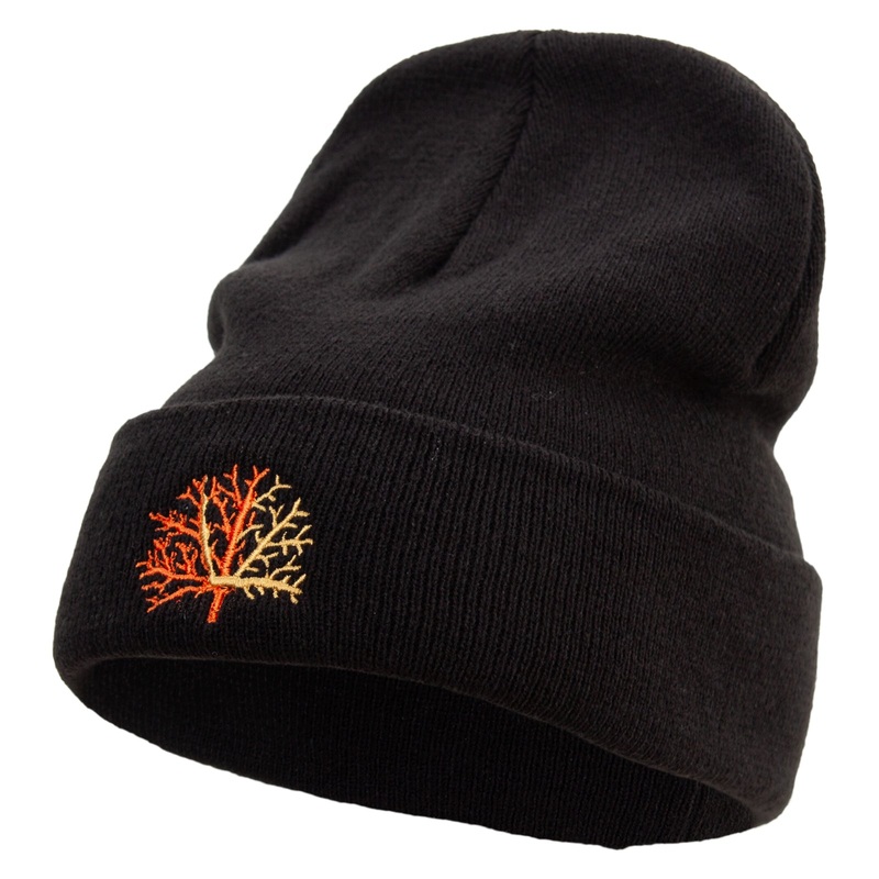 Orange Coral Logo Embroidered Big Size Acrylic Long Beanie Black One Size