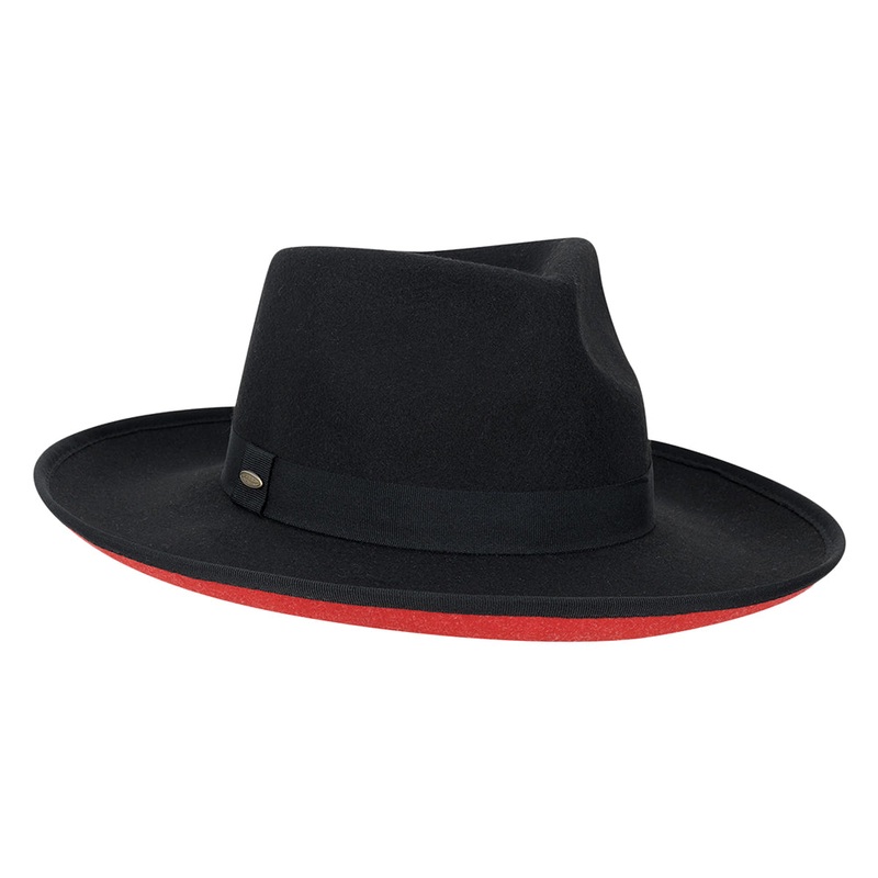 Scala Hats Dillane Rancher Fedora Hat – Black-Red 1-Size