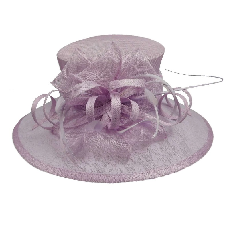 Sinamay Dress Hat with Large Lace Brim Lilac