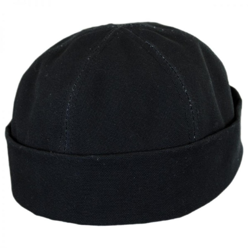 Six Panel Canvas Skull Cap Beanie Hat BLACK M